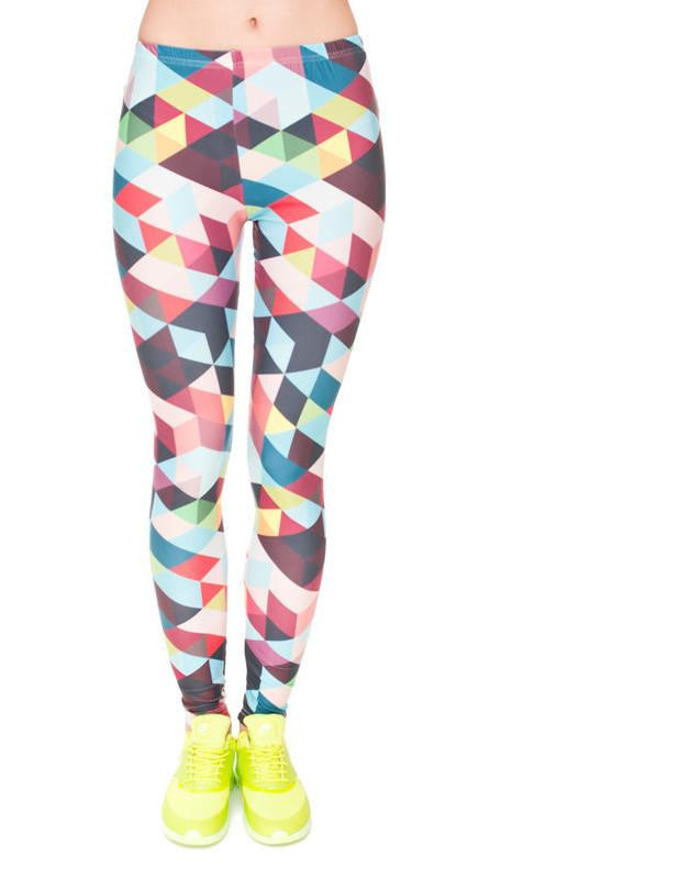 Women's Colour Geometry 3D Printing Legging High Elastic Fitness Legging Trousers Casual Pants Printed Leggings