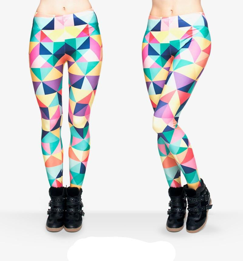 Women's Colour Geometry 3D Printing Legging High Elastic Fitness Legging Trousers Casual Pants Printed Leggings