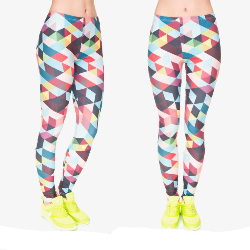 Women's Colour Geometry 3D Printing Legging High Elastic Fitness Legging Trousers Casual Pants Printed Leggings