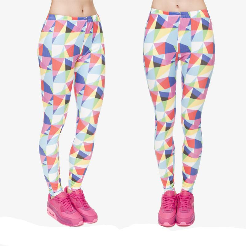 Women's Colour Geometry 3D Printing Legging High Elastic Fitness Legging Trousers Casual Pants Printed Leggings