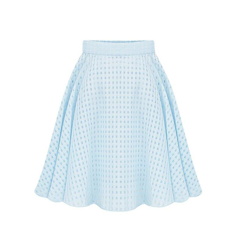 Women Sky Blue Skirt Organza Transparent Skirts High Waist Pleated Tutu Skirts 1 Pcs