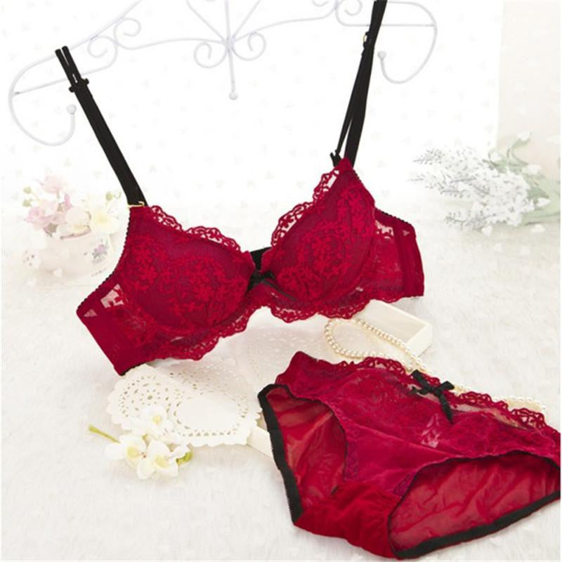 Womens Set Embroidery Lace Lingerie Underwear Push-Up Bra Underwire