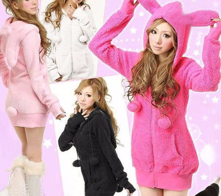 Online discount shop Australia - Cute Bunny Ears Hoodies Women Coat Jacket WarmFluffy Balls Fleece Sweatshirts Hoodies Coat Women Bunny Hoodie 4 colors