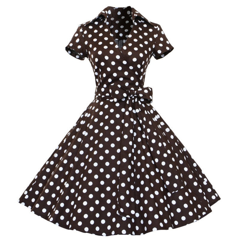 Online discount shop Australia - 1950s Retro Audrey Hepburn Style V-Neck Swing Lapel Shirt Rockabilly Pinup Summer Dress