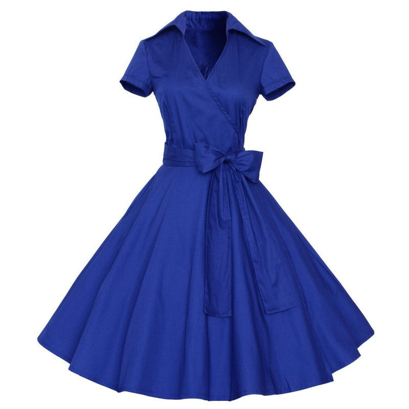 Online discount shop Australia - 1950s Retro Audrey Hepburn Style V-Neck Swing Lapel Shirt Rockabilly Pinup Summer Dress