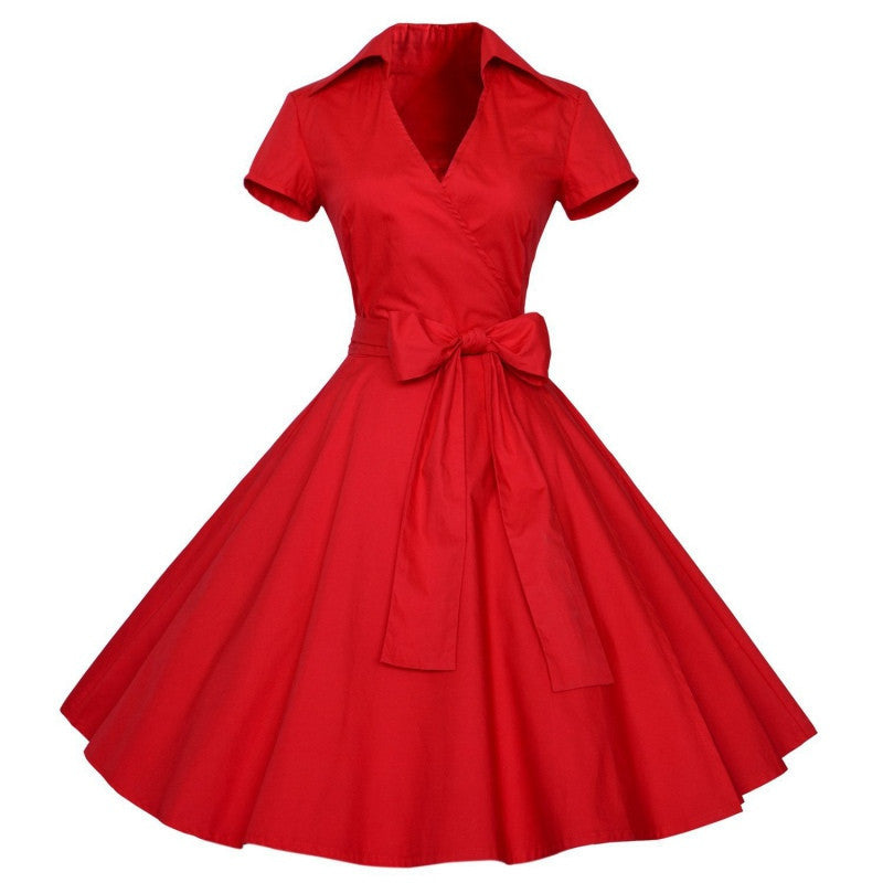 Online discount shop Australia - 1950s Retro Audrey Hepburn Style V-Neck Swing Lapel Shirt Rockabilly Pinup Summer Dress