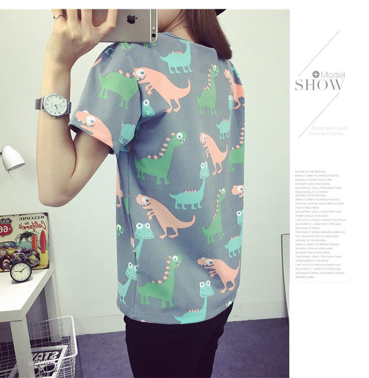 women short sleeve o-neck ladies wild blouse shirts