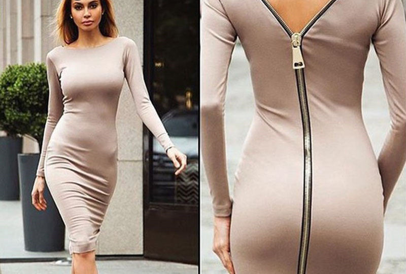 Online discount shop Australia - Bodycon Sheath Dress Little Black Long Sleeve Party Dresses Women Clothing Back Full Zipper Robe Sexy Femme Pencil Tight Dress