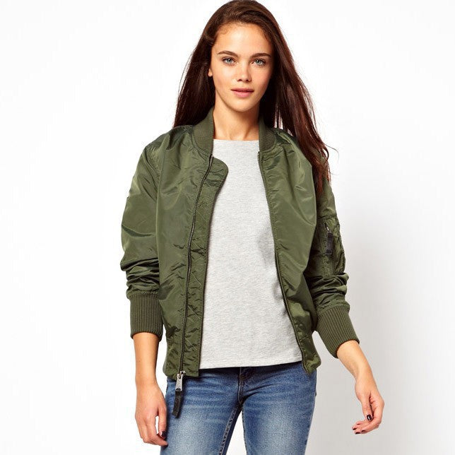 Online discount shop Australia - Bomber Fashion  Jacket Thin Women Basic Coats Zipper Long Sleeve Solid Slim  Black Green Baseball Jackets