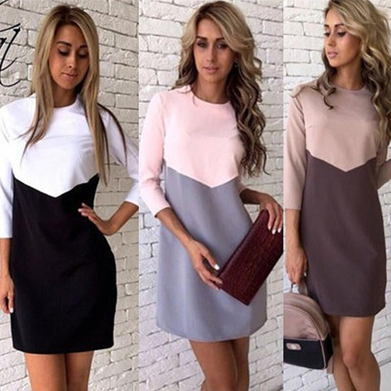 Women Winter Dress Series Fashion Cute Style Three Quarter Sleeve Patchwork Midi Dress For Women A16337