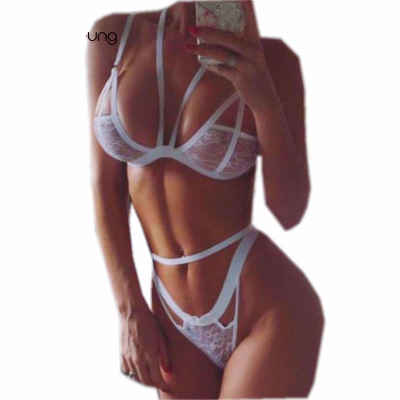 Womens Lace See Through Wireless Unlined Bra Set Brassiere Crop Caged Bralette Nightwear Women Lingerie Babydoll Underwear