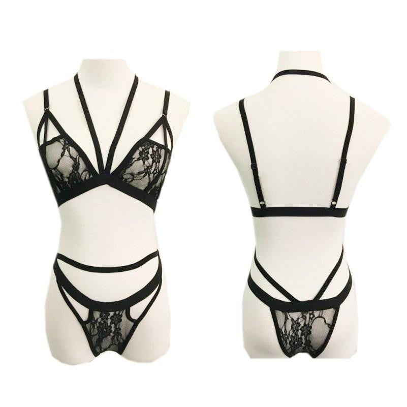 Womens Lace See Through Wireless Unlined Bra Set Brassiere Crop Caged Bralette Nightwear Women Lingerie Babydoll Underwear