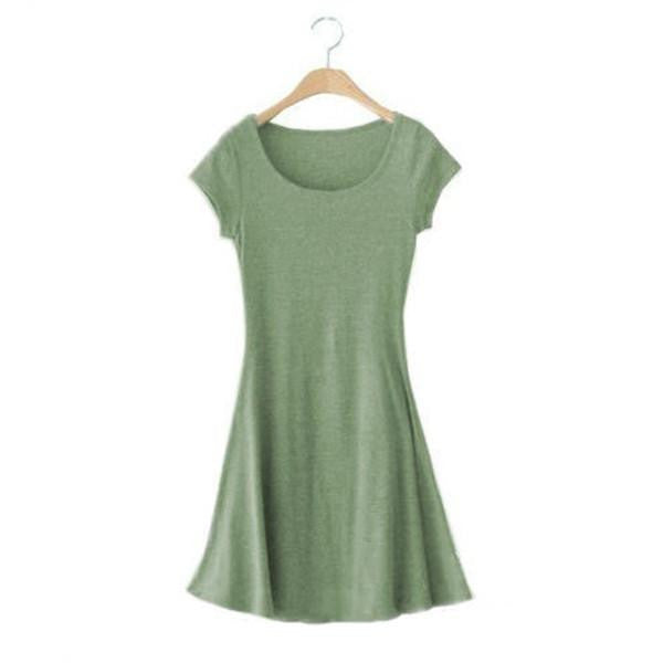 Women Casual Short Sleeve T-shirt Mini Dress Cotton Crew Neck Sundress