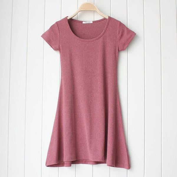 Women Casual Short Sleeve T-shirt Mini Dress Cotton Crew Neck Sundress