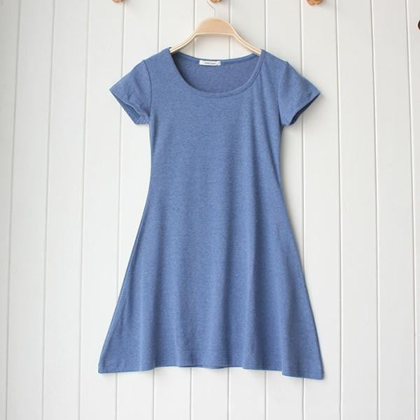 Women Casual Short Sleeve T-shirt Mini Dress Cotton Crew Neck Sundress