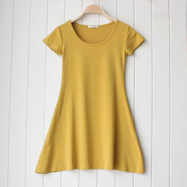 Women Casual Short Sleeve T-shirt Mini Dress Cotton Crew Neck Sundress