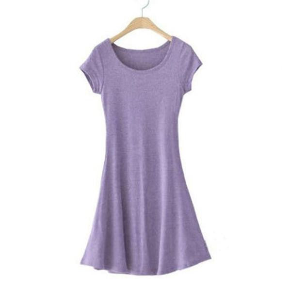 Women Casual Short Sleeve T-shirt Mini Dress Cotton Crew Neck Sundress