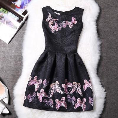 Vintage women dress Fashion sleeveless print jacquard summer dress High waist Slim Elegant party dress