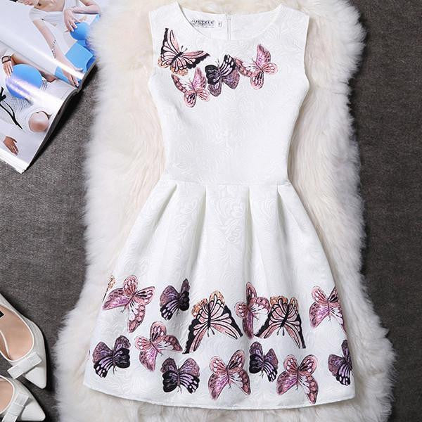 Vintage women dress Fashion sleeveless print jacquard summer dress High waist Slim Elegant party dress