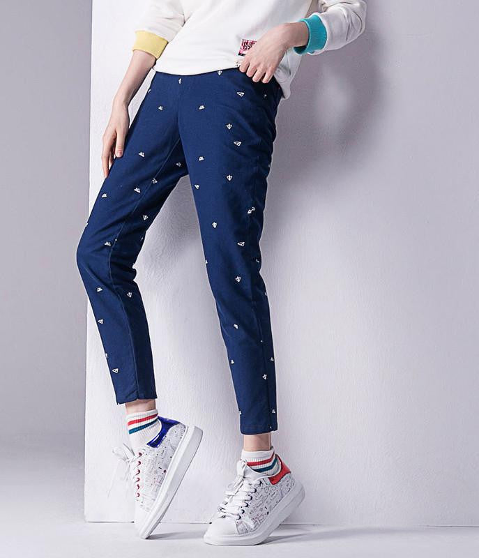 Toyouth Pants Women Printed Casual Cotton Straight Trousers Full Length XXL Pants