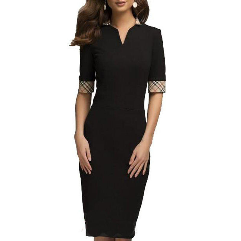 Office Business Dress Summer Elegant Women Short Sleeve V-Neck Dress Fashion Office Dress DX007