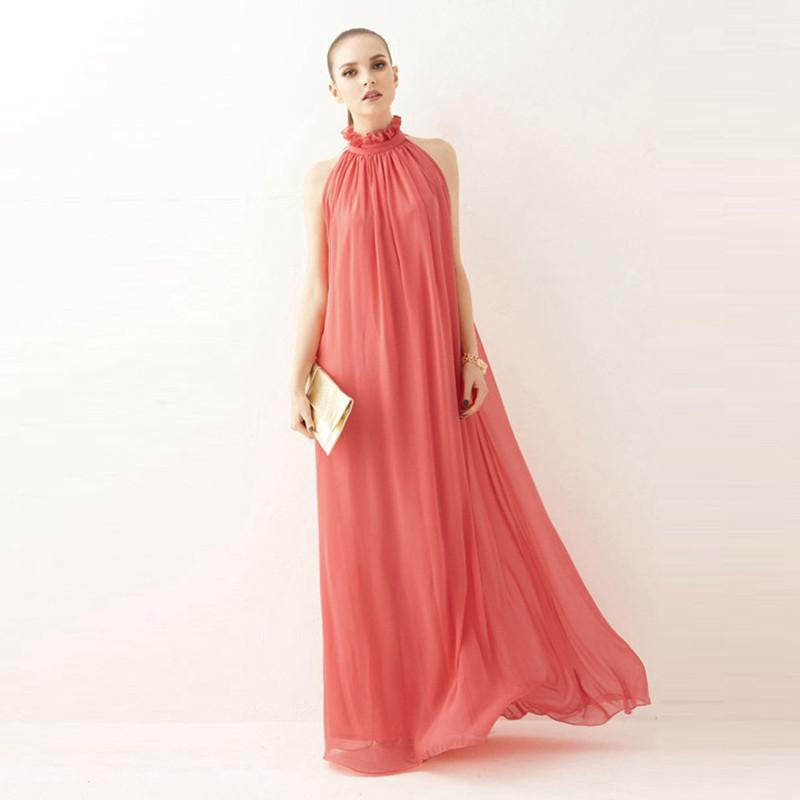 Women Dress Elegant Bohemian Beach Summer Dress Ultra Perfect Fairy Hang-Neck Maxi Dress Chiffon Halter Long Dress