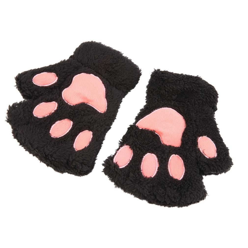 Woman Fluffy Bear Cat Plush Paw Claw Glove Novelty soft toweling lady's half covered gloves mittens Valentine's Day Gift