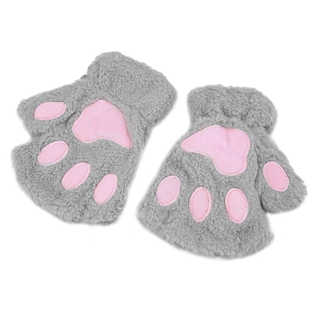 Woman Fluffy Bear Cat Plush Paw Claw Glove Novelty soft toweling lady's half covered gloves mittens Valentine's Day Gift