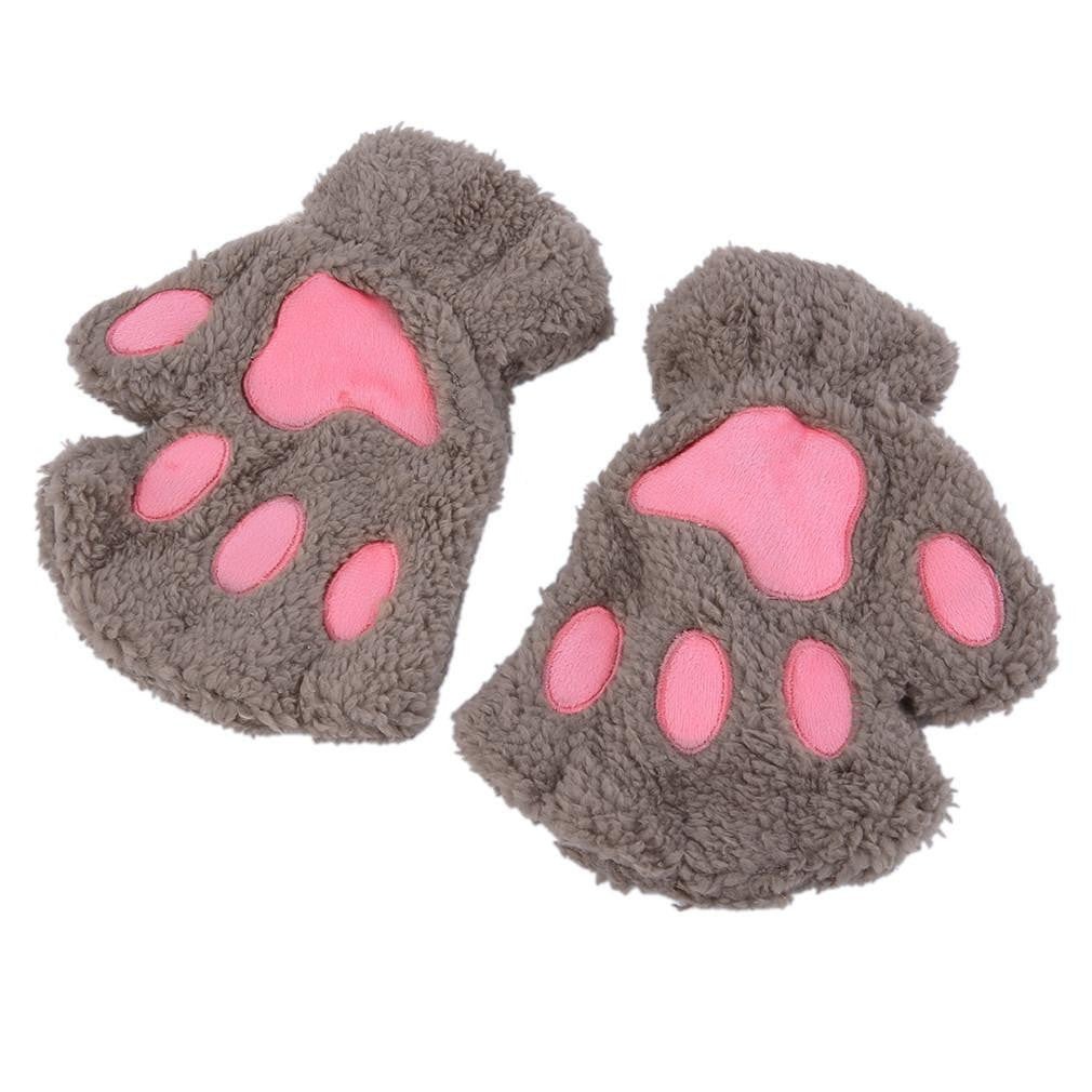 Woman Fluffy Bear Cat Plush Paw Claw Glove Novelty soft toweling lady's half covered gloves mittens Valentine's Day Gift