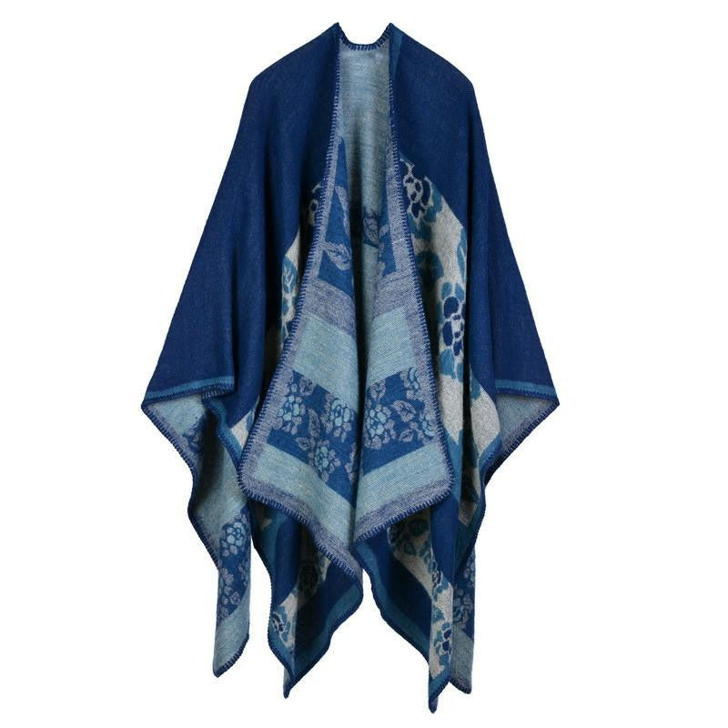 Women Poncho Cashmere Imitation Wool Scarf Embroidery personalized Poncho Block Check Blanket Poncho