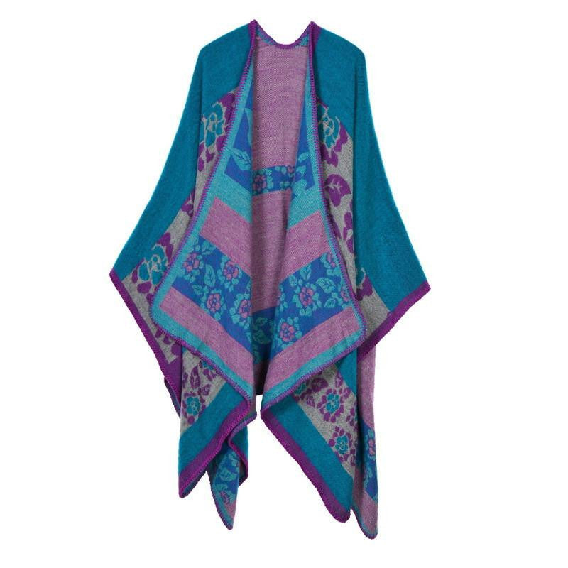 Women Poncho Cashmere Imitation Wool Scarf Embroidery personalized Poncho Block Check Blanket Poncho