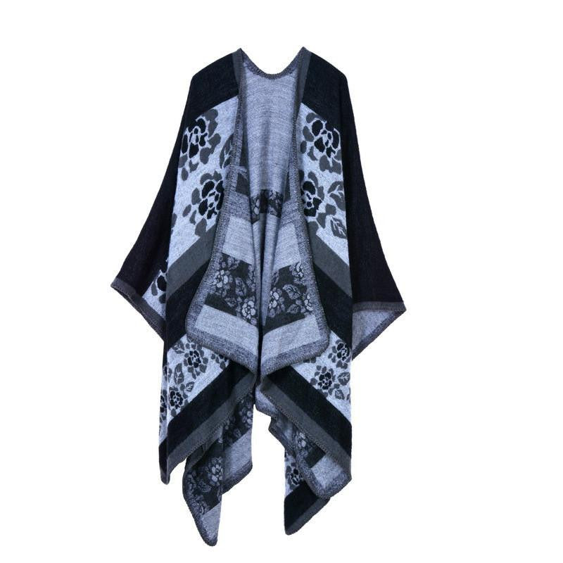 Women Poncho Cashmere Imitation Wool Scarf Embroidery personalized Poncho Block Check Blanket Poncho