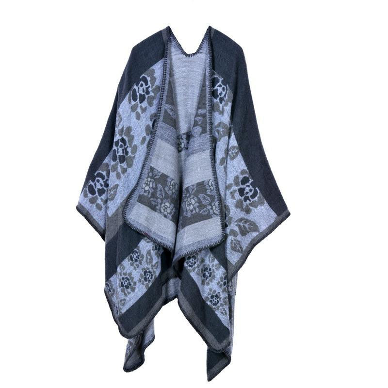 Women Poncho Cashmere Imitation Wool Scarf Embroidery personalized Poncho Block Check Blanket Poncho