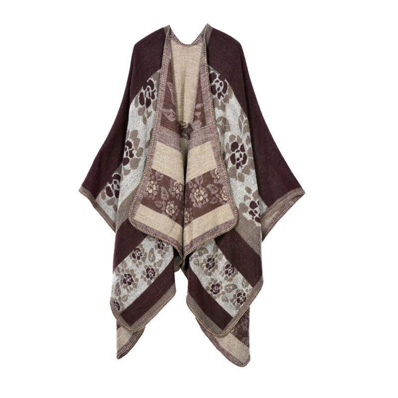 Women Poncho Cashmere Imitation Wool Scarf Embroidery personalized Poncho Block Check Blanket Poncho