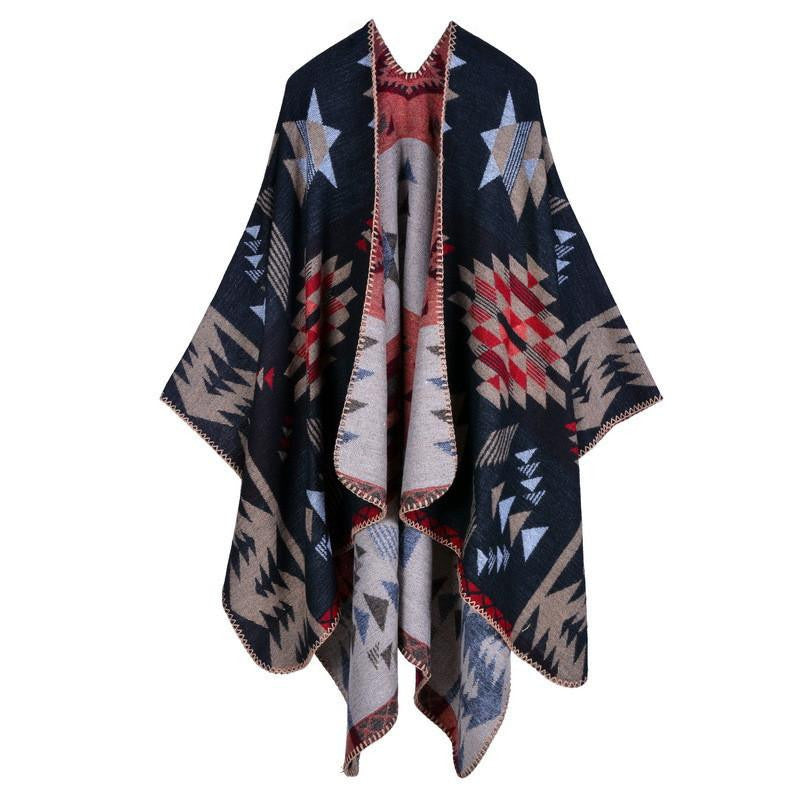 Women Poncho Cashmere Imitation Wool Scarf Embroidery personalized Poncho Block Check Blanket Poncho