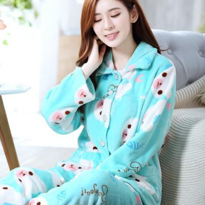 women flannel thick pajamas coral velvet home service long sleeved and size suit lovely women