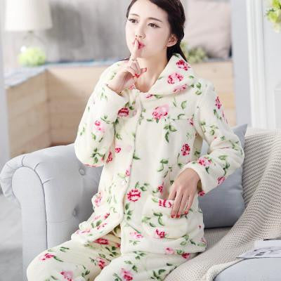 women flannel thick pajamas coral velvet home service long sleeved and size suit lovely women