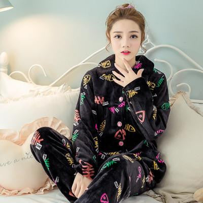 women flannel thick pajamas coral velvet home service long sleeved and size suit lovely women