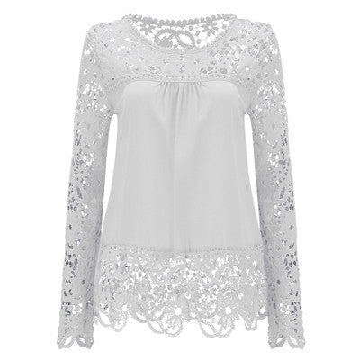 Online discount shop Australia - Long Sleeve Chiffon Shirt Women Blouses Plus Size Women Clothing Sexy Lace Splice Lace Blouse Women Casual Tops