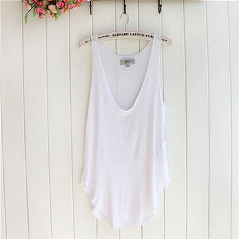 Woman Lady Sleeveless V-Neck Candy Color Vest Loose Tank Tops