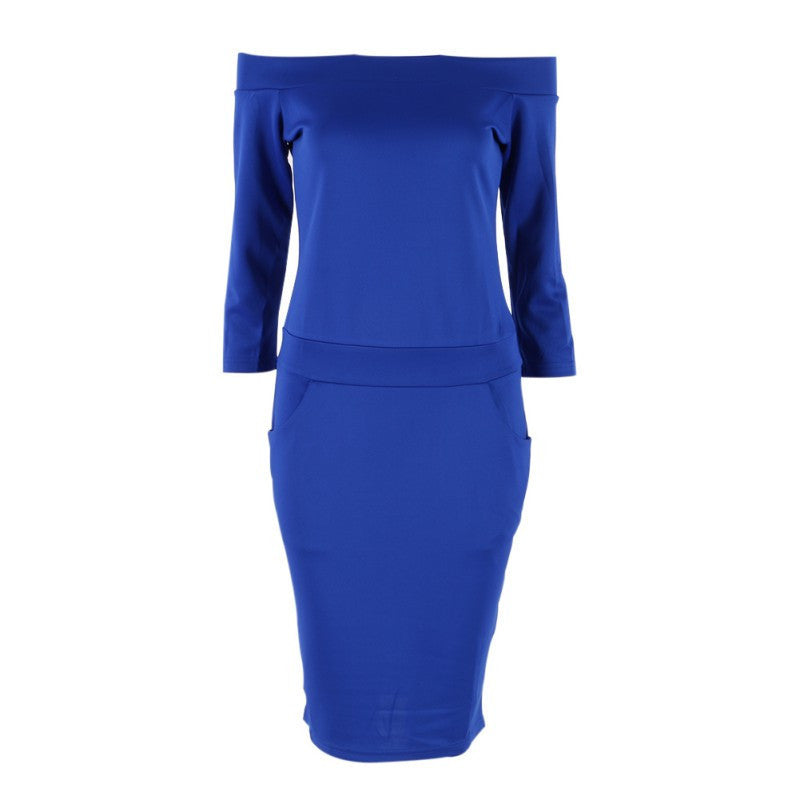 Online discount shop Australia - Fashion Club Clothing Summer Women Sexy Bodycon Dress Three Quarter Sleeve Slash Neck Dresses Casual Party Red Blue Black