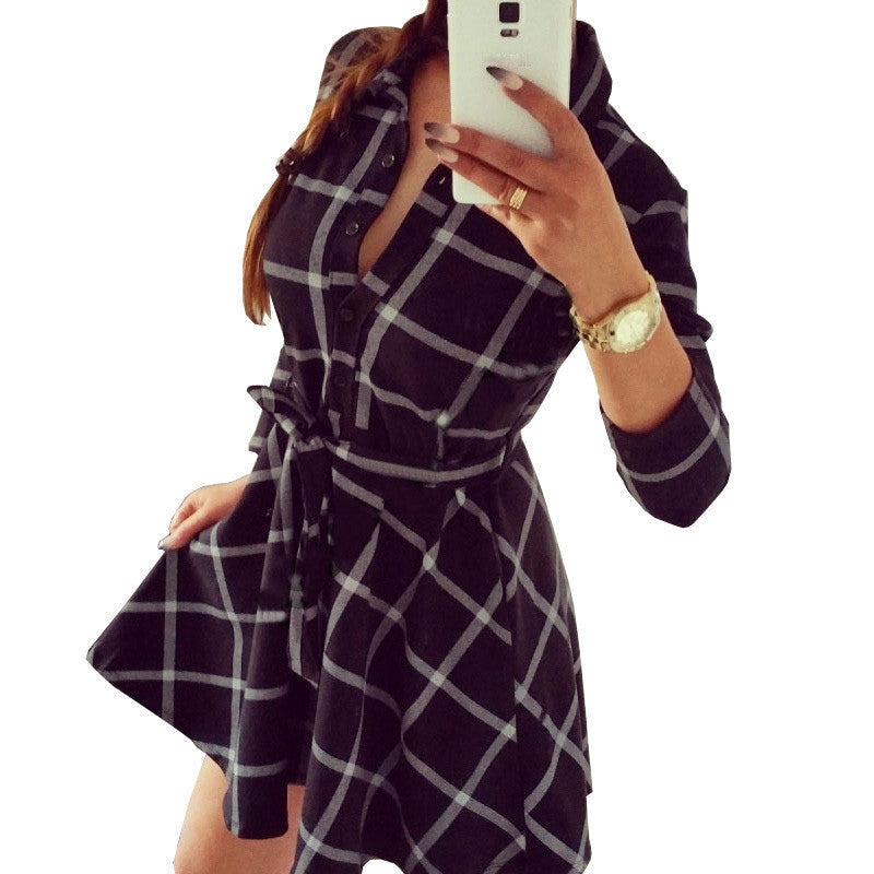 Online discount shop Australia - Autumn Vintage White Black Plaid Print Tunic Shirt Dress Women Sexy 3/4 Sleeve Work Office Winter Dresses Big Size Robe femme