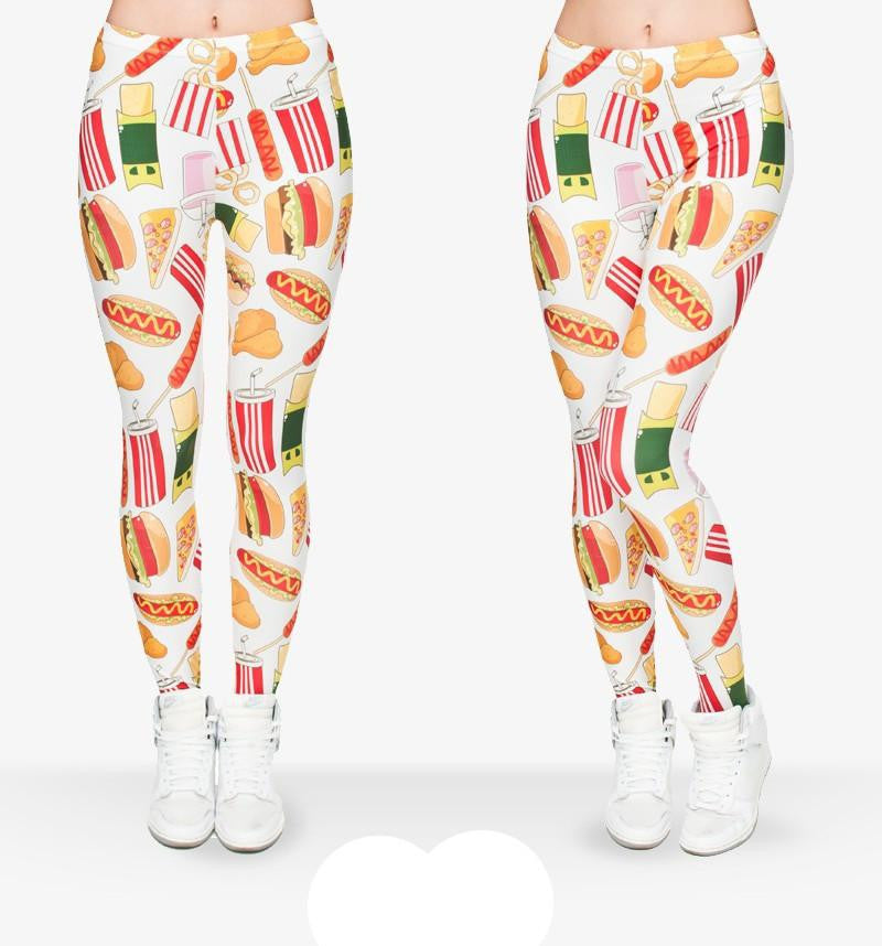 Zohra Fashion Fast Food Comix 3D Printing Punk Women's Ladies Legging Stretchy Trousers Casual Pants Leggings