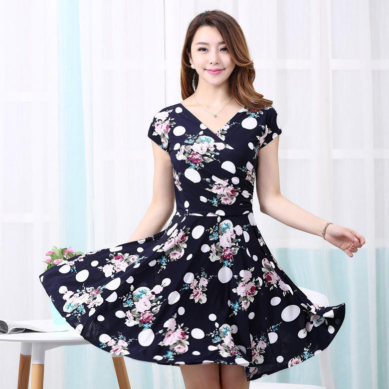 Women summer dress printed waist show thin Casual Beach Maxi Dresses