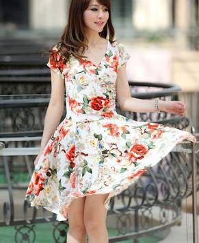 Women summer dress printed waist show thin Casual Beach Maxi Dresses