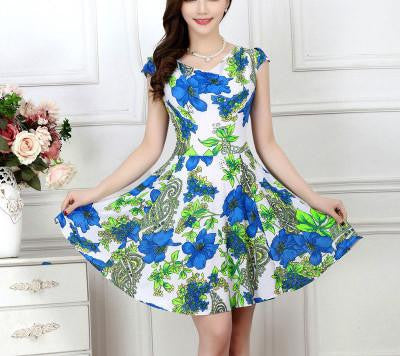 Women Summer Milk Silk Dress Short Sleeves Vintage Printed Flower Print sundress Casual sexy bodycon Dresses