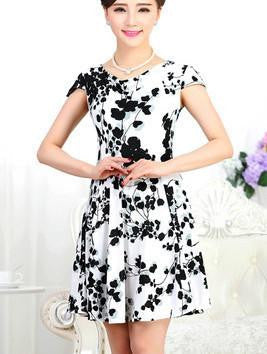 Women Summer Milk Silk Dress Short Sleeves Vintage Printed Flower Print sundress Casual sexy bodycon Dresses