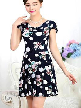 Women Summer Milk Silk Dress Short Sleeves Vintage Printed Flower Print sundress Casual sexy bodycon Dresses