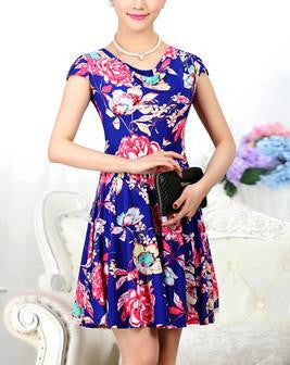 Women Summer Milk Silk Dress Short Sleeves Vintage Printed Flower Print sundress Casual sexy bodycon Dresses