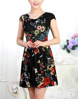 Women Summer Milk Silk Dress Short Sleeves Vintage Printed Flower Print sundress Casual sexy bodycon Dresses